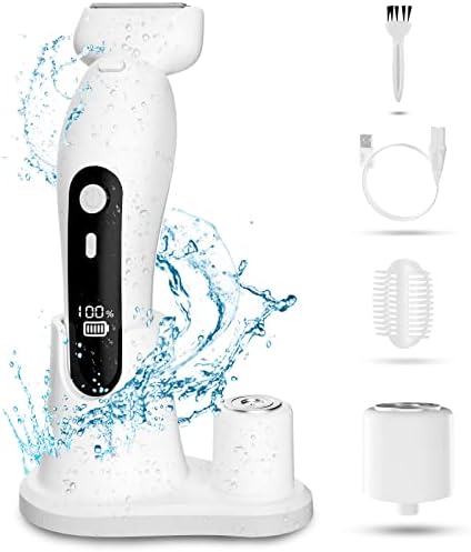 Electric Razor for Women, 2 in 1 Wet/Dry Electric Shaver for Womens with Head Base, Replaceable Facial Blade Head, Waterproof Bikini Trimmer for Womens Legs Underarm Public Hairs Face