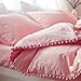 TanNicoor Pom Fringe Duvet Cover Set - 2 Piece Natural Ultra SOFE Color Washed Microfiber Bedding Set, Modern Style Down Comforter Quilt Cover with Zipper Closure(Full, Pink)