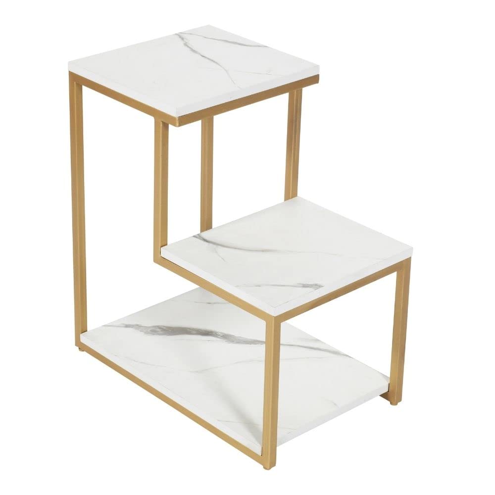 Priti-Modern End Tables, 3-Tier Chair Side Table Night Stand with Storage Shelf for Living Room, Bedroom, Entryway Golden - Laminated Marble Table top (B09Y3GF2QR) Amazon Price History, Amazon Price Tracker