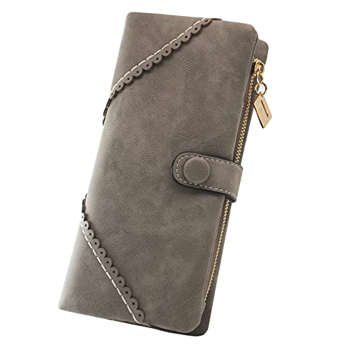 Image of Bird&Fish Women Vegan Leather Wallet Bifold Clutch Large Capacity Card Organizer Buckle Long Purse for Girls Candy Color