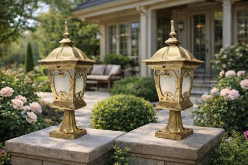 Image of Weldecor Outdoor Gate Pillar Lamp for Home Entrance Waterproof LED Garden Light (E27 Holder LED Bulb Comptaible) Antique Decorative Main Gate Post Lantern for Villa (Style7) (Style4)