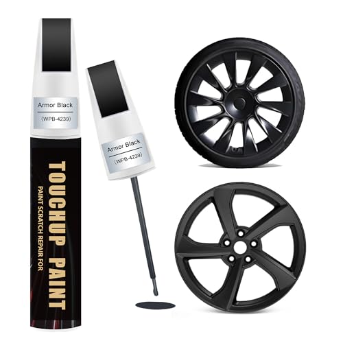 Matte Black Car Rim Paint Touch Up Pen Compatible with Tesla, 2-In-1 Color Accurate Touch Up Car Wheel Scratch Repair Paint Match Tesla Series, Premium Automotive Rim Paint for Curb Rash & Scratches