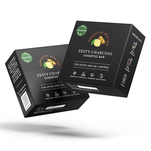 Image of Shunyam Zesty Charcoal Shampoo Bar | Activated Charcoal, Orange & Lime Essential Oils | Deep Cleansing, Refreshing & Nourishing | Sulphate & Paraben Free | Cruelty Free & Handcrafted | 70g