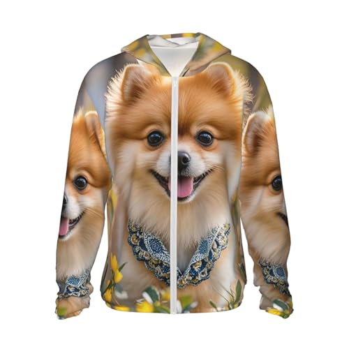Women's UPF 50+ Sun Protection Hoodie Cute pomeranian Sun Shirt Long Sleeve Fishing Shirts for Men Jacket