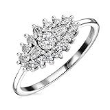 TJC Moissanite Cluster Boat Ring for Women 925 Sterling Silver Platinum Plated, Baguette & Round Stone Silver Ring, Statement Engagement Ring Jewellery Ring Size R