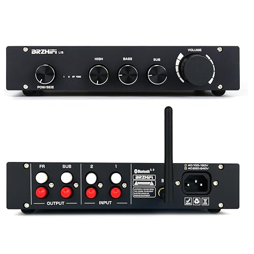 BRZHIFI L1B Pure Class A Vorverstärker 2.1 Kanal HiFi Mini Audio Preamp Hohe und Bässe Unabhängige Steuerung Bluetooth 5.0 für Zuhause/Subwoofer/Aktivlautsprecher (Schwarz)