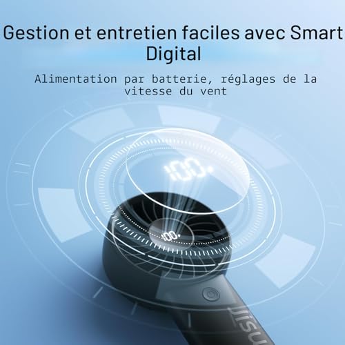 JISULIFE Mini ventilateur portable 5000 mAh avec vent puissant, mini ventilateur rechargeable par USB avec affichage numérique, 5 vitesses de vent, idéal pour les voyages, l'école, les cils - Noir