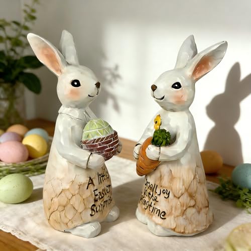 Figuras de Conejo de Pascua de Resina Decorativas 2 piezas miniatura 3
