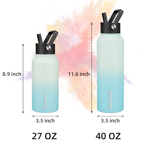 Image of BJPKPK Insulated Water Bottles with Straw Lid, 27oz Stainless Steel Water Bottle with 3 Lids, Leak Proof BPA Free Metal Thermo, Mugs, Tumblers, Keep Cold Hot - Mint