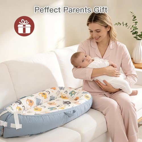 Baby Nests, Baby Lounger for Newborn, Portable 100% Breathable Cotton Infant Lounger Nest for Home and Travel, Newborn Babies Essentials Gifts 0-12 Months (Big Elephant) - Image 6