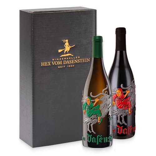 Hex vom Dasenstein Hexenflasche Geschenk-Set - Weißwein Cuvée & Spätburgunder Rotwein in der Geschenkbox fruchtige Eleganz & samtiger Genuss Qualitätsweine aus der Ortenau (2 x 0 75l)