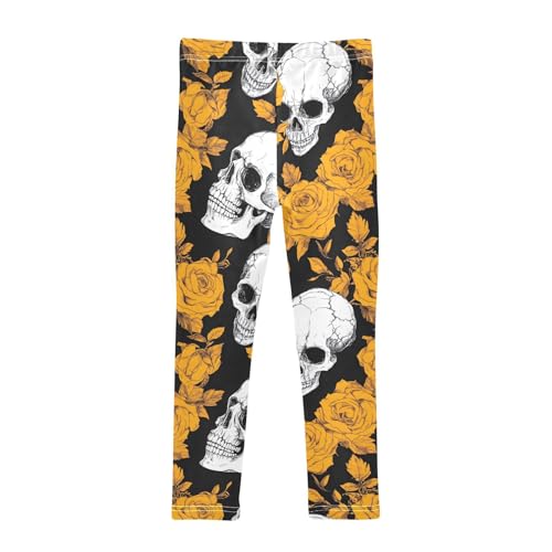 Human Skeleton Yellow Rose Girls Leggings Ultra Soft Compression Yoga Gym Pants for Kids 4-10T2