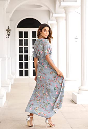 Image of VintageClothing Women's Wrap V Neck Floral Summer Dresses High Low Maxi Casual