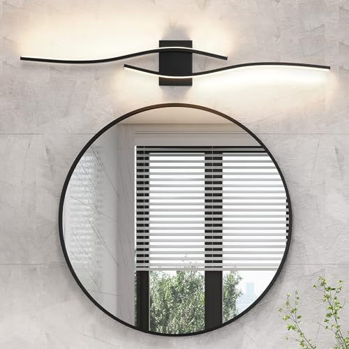 Image of LED Modern Vanity Lights Dimmable Over Mirror 39.4 inches Black Bathroom LED Vanity Light for Bathroom Living Room 3300K Warm Light