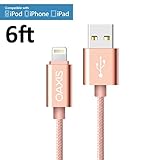Lightning Cable, Oaxis TechTM 1 pcs Rose Gold Nylon Braided Lightning to USB Cable 6.6ft/2M 8-Pin Lightning USB Charge Data Sync Cord for iPhone 6/6s/5/5S/5C/SE/Plus,iPad 4,iPad Air 1/2/Pro,iPad Mini