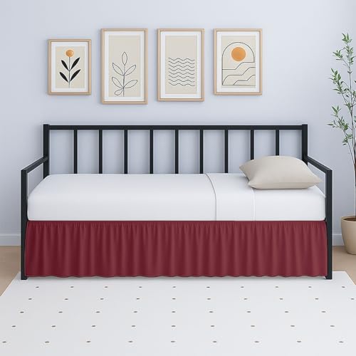 Rajlinen Full Daybed Skirt, Ruffled 10 Inch Drop with Split Corners, 100% Microfiber, Easy Fit Dust Ruffle for Day Bed with 3-Side Coverage, Soft Decorative Classic Platform Fit, Burgundy