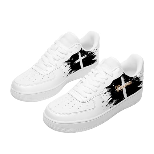 Personalized Customize Your Own Shoes, Cool Jesus Cross Print with Name Custom Casual Comfortable Everyday Walking Shoes for Women Men, White Fashion Sneakers to Wear with Dresses4