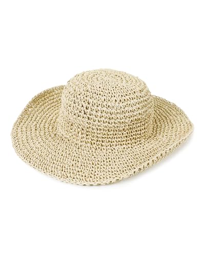Sombrero de playa plegable de mujer beige miniatura 1