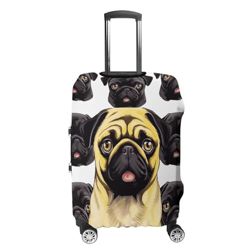 Black Yellow Pug Printed Luggage Cover Protector, Fits 18-32 Inch Luggage4
