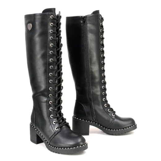 Milwaukee Leather MBL9301 Women's Black Leather Lace-Up Motorcycle Biker Riding Boots With Side Zipper Entry - 8.5, Footwear - Canada