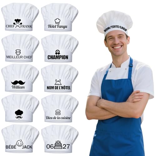 Guooyuuyu - Toque de Cuisinier Personnalisé avec Nom Logo et Texte Brodé, Toque Cuisinier Enfant et Adulte, Casquette Cuisine Homme Femme, Toque de Chef Professionnelle, pour Hôtel Restaurant Équipe Famille