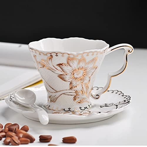Tmore Porcelain Tea Cup And Saucer Modern Ceramic Coffee Mug Set Luxury British Tea Cup Coffee Cup With Gold Trim- Gift Box, Coffee Cup + Saucer + Teaspoon, 200Ml (Coffee Cup-A) #TOP2