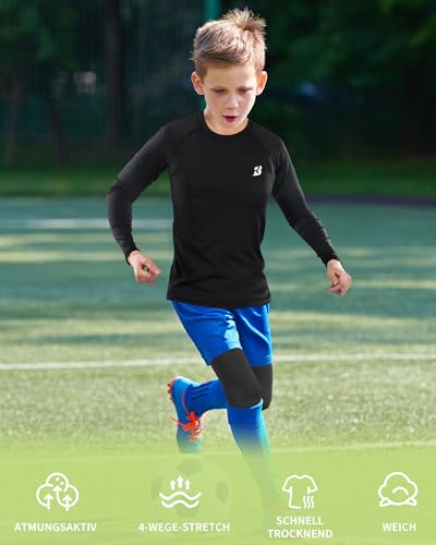 Roadbox Kompressions Shirts für Jungen, Sport Langarmshirt Kinder, Atmungsaktiv Langarm Unterziehshirt, Skiunterwäsche Sportshirt Laufshirt Fußball