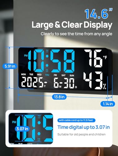 Image of HOME SKILL Alarm Clock for Heavy Sleepers Loud Clock for Adults, Table Clock with Backlight Alarm Clocks for Students Decoration Bedroom /Office (14 inch LED WALL Clock)