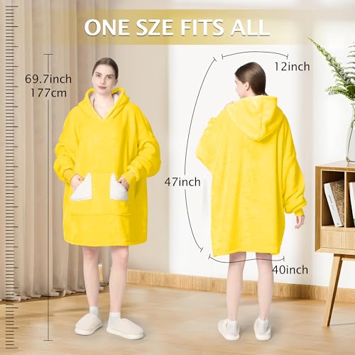 Touchat Wearable Blanket Hoodie, Oversized Sherpa Fleece Sweatshirt Blanket with Giant Hood Pocket and Sleeves for Adult, Warm & Cozy Blanket Gifts for Women (Butter Yellow)