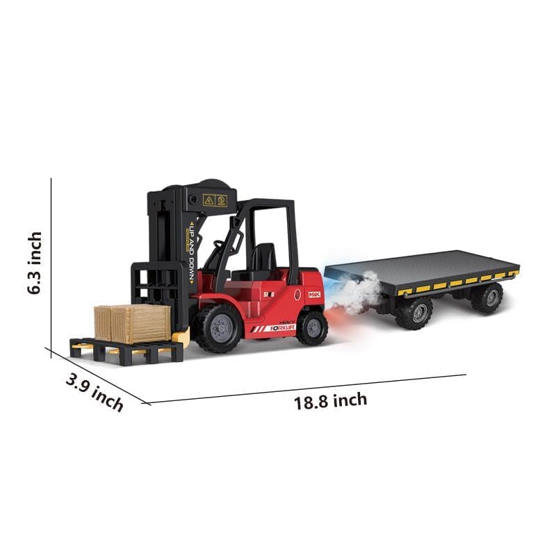 Babelly 1:24 RC Forklift Truck – 11 Channel Remote Control Construction Vehicle with Lights, Music & Spray | Alloy Heavy Duty Trailer Toy for Kids(RC Forklift Truck-Red) 4