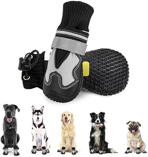 Eyein Dog Boots For Injured Paws Waterproof, Anti Come Off & Adjustable Dog Shoes Paw Protector With Reflective Strips Rugged Anti-Slip Sole For Winter Snow Rainy Hiking Walking Running Outdoor4pcs)