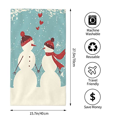 Varun Long Hand Towels Cute Couple Snowman With Red Hats Ultra Soft Towel Winter Snow Romantic Blue Painting Absorbent Luxury Towels For Bathroom Hotel Gym And Spa 27.5X15.7In #TOP2