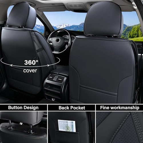 Image of Coverado Leather Seat Covers for Cars, Car Seat Covers Full Set, Breathable Car Seat Protector with Lumbar Support, Black Seat Covers, Front and Back Waterproof Seat Cover Universal Fit for Most Cars