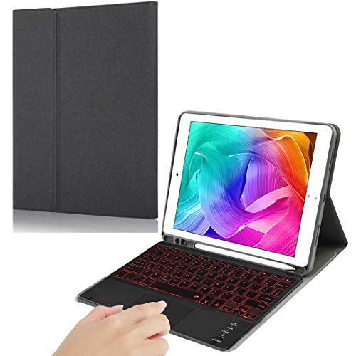 iPad 10.2 キーボードケース iPad第7/8/9世代/Air3/Pro10.5兼用キーボード付きケース タッチパッド搭載 七色バックライト付き ペンシル収納 脱着式 全面保護 ブラック
