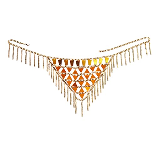 Salliy Boho Body Chain Bra Gold Sexy Rhinestone Bikini Bra Body Halter Backless Sequins Chain Bra Beach Body Accessories Jewelry For Women And Girls (Orange Triangle Skirt) #TOP6