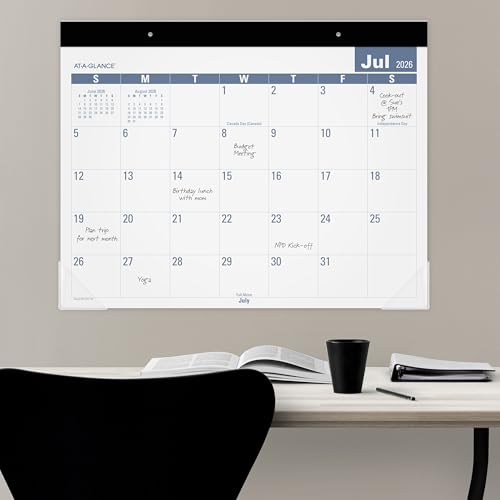 Image of AT-A-GLANCE Desk Calendar 2026-2027 Planning Pad, Academic 12-Month July-June, Monthly, 21-3 /4 inch x 17 inch Standard, Easy-to-Read, Unruled Daily Blocks (SKLPAY32), White