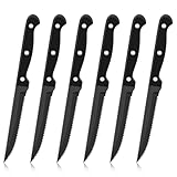 Herogo Steak Knives Set of 6, Stainless Steel Kitchen Knife Set with Ergonomic Handle, Dinner Black Steak Knife with Sharp Serrated Edge, Rustproof & Stain Resistant, Dishwasher Safe