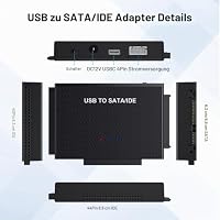 Binghe USB 3.1 Zu SATA/IDE Adapter USB Adapter für 2,5" und 3,5" SATA HDD und IDE-Festplatte inklusive 12V 2A Netzteil, USB-Kabel und Kabel Kompatible mit Mac OS/Windows/Linux – Ansicht 3