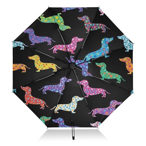 Parapluie automatique pour le soleil et la pluie, motif teckel élégant
