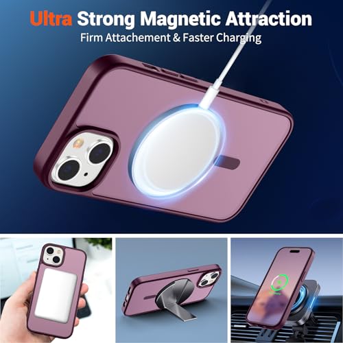 Image of SUPFINE Magnetic for iPhone 15 Case (Compatible with MagSafe) (Military Grade Drop Protection) Slim Translucent Matte Shockproof with Anti-Fingerprint Phone Case, Wine Red