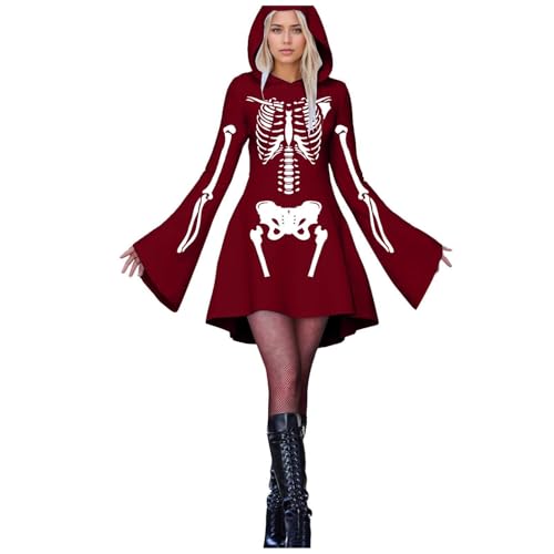 Robe longue fantastique avec capuche et manches longues imprimé Halloween