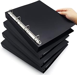 BEIJITA A4 4 Ring Binder, Large 4 Ring Plastic Binder Folder with 25 mm D Metal Ring for A4 Size, Holds up to 230 Sheets, 38 mm Spine, Blank Cover A4 Binder for Office & School (4 Black)
