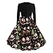 Briskorry Vestido de Navidad para mujer de manga larga, vintage, estampado elegante, cuello redondo, vestido de noche, de fiesta, manga larga, disfraz de Navidad
