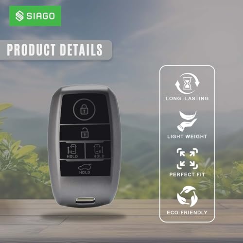 Image of SIAGO TPU Key Cover and Round Key Chain Compatible with KIA Carnival 5 Button Flip Key (Grey)
