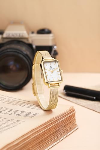 Image of London Fog Victoria Collection Analog Quartz Watch for Women with Textured Dial, Rectangular Metal Case, Mineral Glass, Mesh Strap & Water Resistant - LFW20006