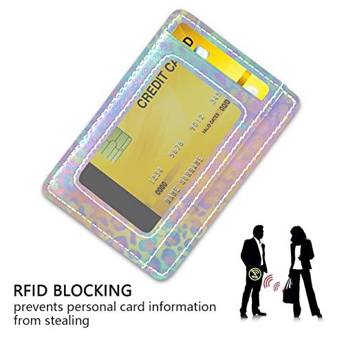 Leopard Skin Texture Animal Print in Light Rainbow Colorful Gradient Slim Minimalist Wallet, Front Pocket RFID Leather Blocking Card Holder Case for Men Women Girls Ladies, Stylish Printing Gift3
