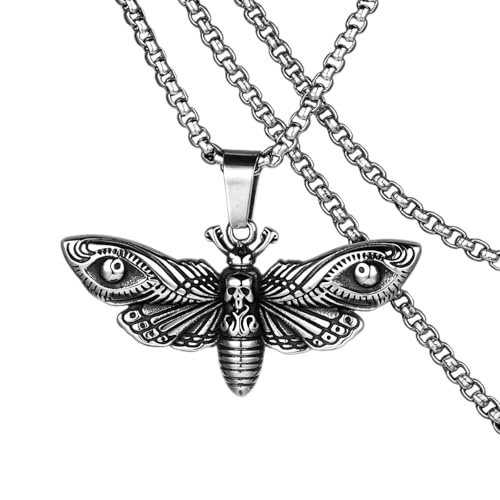 Collier papillon de nuit homme acier inoxydable pendentif vintage grunge rock