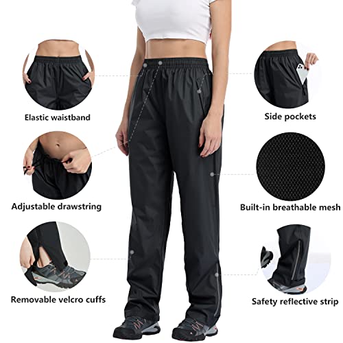 Jaezziy Rain Pants Women Waterproof, Reflective Womens Rain Pants, Lightweight Breathable Wearable Work Windproof Rain Pants Gear For Golf Motorcycle Hiking Outdoor (Black, M) #TOP1