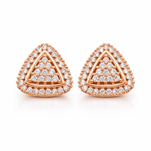 Image of Nilu's Collection Rose Gold Plated Triangular Design Pearl Stud Earrings With American Diamond for Women And Girls | Gift For Her | Anti- Allergy |Anti-Tarnish | Office Wear
