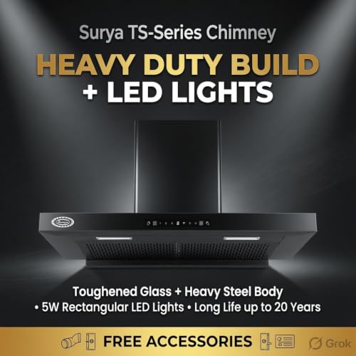 Image of T Shape TS-90 Auto Clean Auto Clean Wall Mounted Black 1600 CMH Chimney (Wall Mounted, Black)